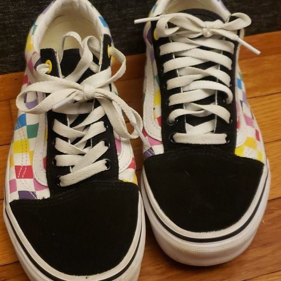 🌈 Vans Old Skool Rainbow Checkerboard Skater Shoe Unisex 7 Men / 8.5 Women - Picture 7 of 13